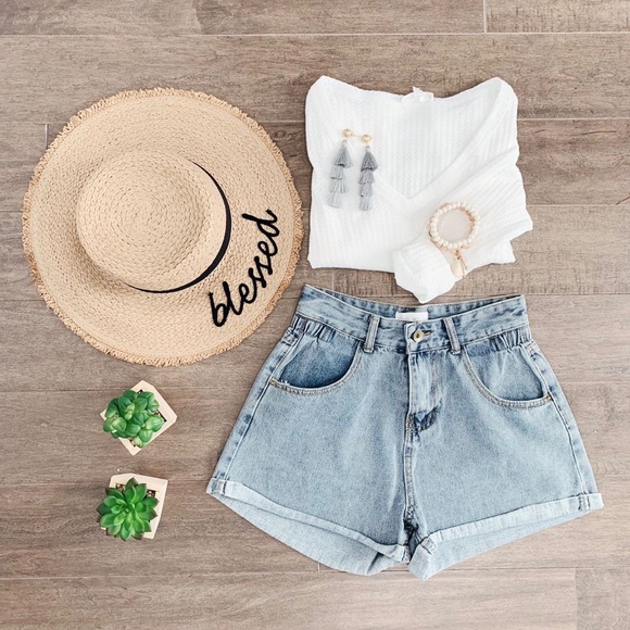 Dash of Pink Pants - Elastic Detail High-waist Denim Shorts